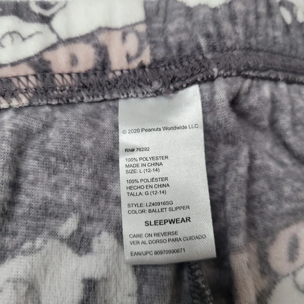 Peanuts Snoopy Nope Pajama Pants Girls Large 12-14 Gray Pink Sleepwear LZ40916SG